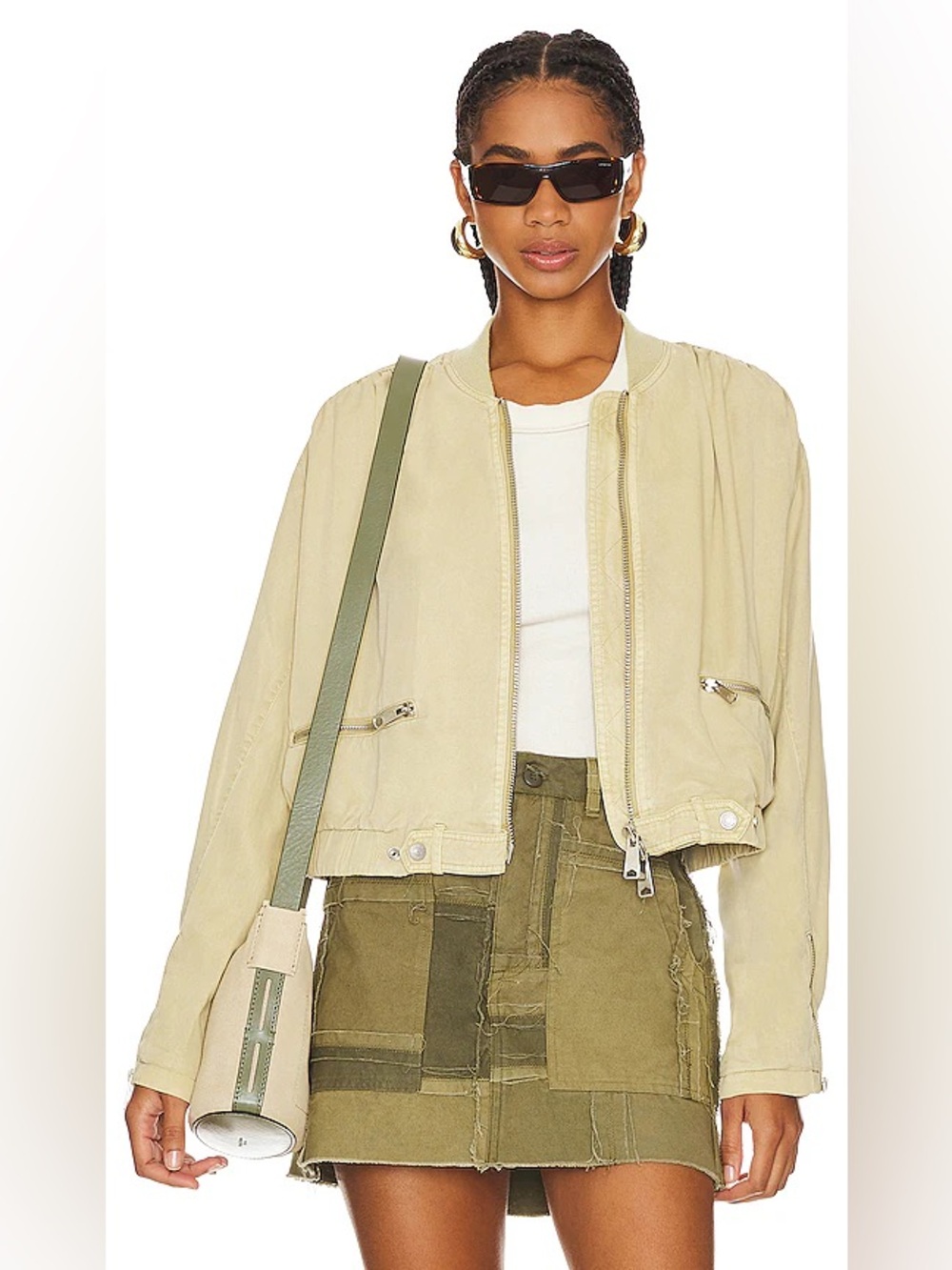 We The Free Light Beige Bomber Jacket